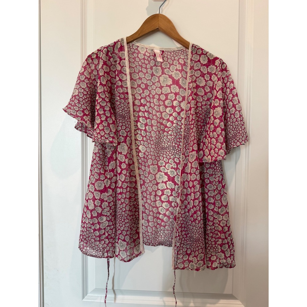 Liberty of London for Target Pink Floral Chiffon Wrap Top Flutter Sleeve M/L